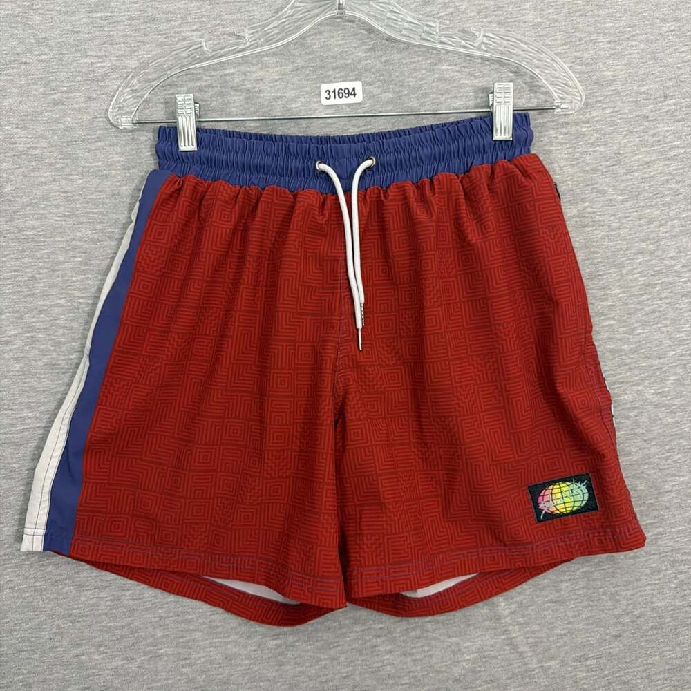 Slunks Mens Size Medium Red Blue Swim Board Shorts 31694 5" Inseam